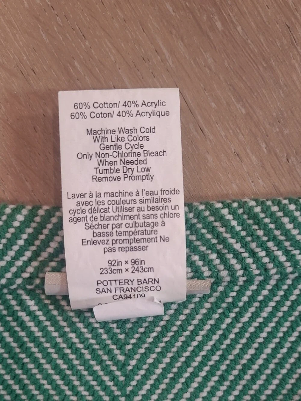 EUC Pottery Barn Blanket Green/White Knit Chevron Pattern Queen Size Blanket